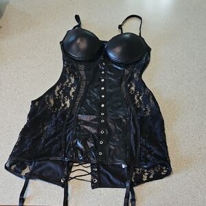 Black Lace and  Faux Leather  Bustier